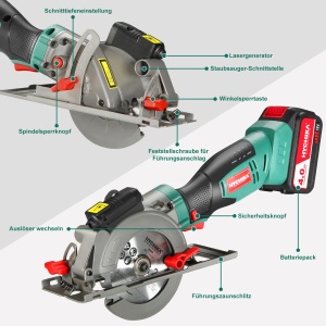 Fierastrau circular HYCHIKA 18V cu laser adancime taiere 48mm 3 panze incluse - Img 7