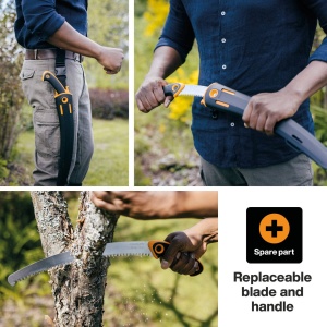 Fierastrau de mana profesional Fiskars pentru lemn proaspat, zimtare grosiera, panza de ferastrau din otel de inalta calitate, inclusiv tolba de depozitare, negru/portocaliu, lungime panza de ferastrau: 33 cm, SW-330, 1020199 - Img 2