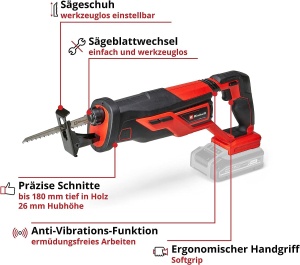 Fierastrau universal cu acumulator Einhell TE-AP 1826 Li-Solo 18V 26mm cursa taiere in lemn 18cm - Img 3