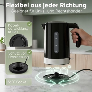 Fierbator electric Clatronic WK 3840, 1.8L, 2200W, BPA free, Negru - Img 5
