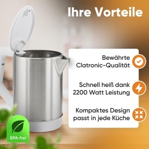 Fierbator electric Clatronic WKS 3692, 1.5 litri, 2200 W, alb - Img 2