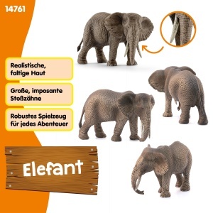 Figurina Elefant African Schleich 14761 8 x 15 x 9 cm Detaliu Realist - Img 3