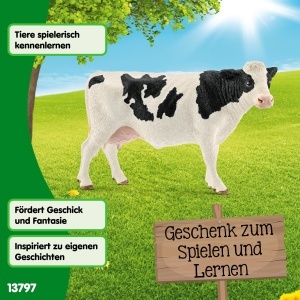 Figurina Ferma - Schleich Holsteinkuh 13797, 6 x 13 x 8 cm, Negru-Alb - Img 6