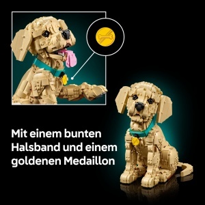 Figurina LEGO Golden Retriever - 3D, cu Halsband si Medaillon, pentru Adulti - Img 7
