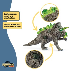 Figurina schleich ELDRADOR Steintriceratops, 7 x 17 x 10 cm, 3 hornuri cristal - Img 3