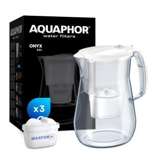 Filtru de apa AQUAPHOR Onyx Alb, 4.2L, 3 filtre MAXFOR, design sticla