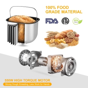 Filtru de paine de 550 W, COOCHEER Baking Master cu 25 de programe, Filtru de paine din otel inoxidabil complet automat cu functie de sincronizare de 13 ore, argintiu - Img 2