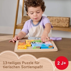 Fisher-Price JFG10 Puzzle din Lemn 2-in-1 pentru Copii Sortare Forme si Joc Creativ 13 Piese - Img 2