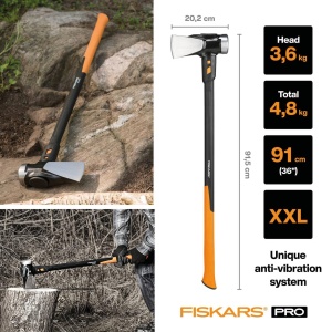 Fiskars Topor de despicat IsoCore XXL pentru despicarea bustenilor sau infiptura in pene, lungime: 92 cm, greutate cap: 3,6 kg, negru/portocaliu, 1020220 - Img 2