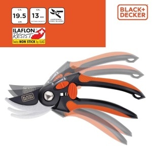 Foarfeca de gradina BLACKDECKER Bypass lame din otel maner ergonomic negruportocaliu - Img 4