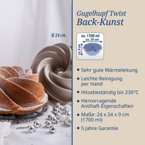 Forma de copt Dr Oetker Gugelhupf Twist 22 cm Antiaderenta Creme-Metallic - Img 3