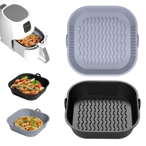 Forme Silikon pentru Friteuza cu Aer Cald, 2 Piese, 21,5x21,5x5 cm, Gri si Negru