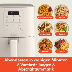 Friteuza cu aer cald Bella Slim 4.0 Qt, capacitate XL, 1300W, Oatmilk - Img 6