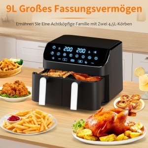 Friteuza cu aer cald YASHE Dual Zone, 9L, Touchscreen, 8 programe presetate - Img 5