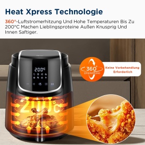 Friteuza cu aer Midea MF-CN40C2 4L friteuza cu aer fara ulei 1500W 8 moduri de gatit preprogramate 35-200degC coacere prajit gratar dezghetare alarma  - Img 7