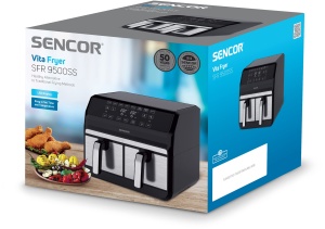 Friteuza cu aer Sencor Air Fryer, compartiment dublu, tehnologie de circulatie a aerului, viteza mare, control tactil, gata in 3 minute, 1700W, capacitate totala 8L, culoare argintiu - Img 5