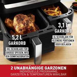 Friteuza cu aer Tefal Dual Easy Fry cu camera dubla, capacitate 5.2/3.1L, doua sertare independente, 7 programe automate, economisire energie, negru, EY9018 - Img 5