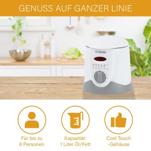 Friteuza cu fondue Bomann(r) 2in1 incl. 6 furculite pentru fondue | Fondue pentru fondue de ciocolata si branza | Friteuza pentru 1 litru ulei/grasime | Panou de control cu afisaj de control | Carcasa Cool-Touch | 840 wati | FFR 1290 CB - Img 3