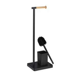 Garnitura WC Relaxdays, 2 in 1, Negru, Design Modern, Inox si Bambus - Img 6