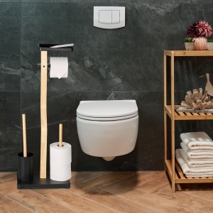 Garnitura WC Relaxdays, Bambus, 80 x 30 x 20 cm, cu suport pentru hartie si periuta - Img 2