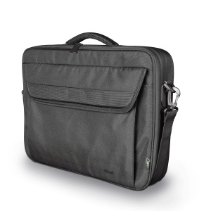 Geanta ecologica pentru laptop Trust Atlanta din material reciclat de pana la 15,6 inci, geanta sustenabila cu curea de umar si buzunare pentru depozitare, pentru calatorii, afaceri, birou, scoala - Negru