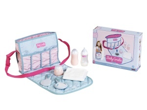 Geanta pentru papusi Theo Klein Baby Coralie, accesoriu cu sticluta, perie si scutec, rosie - Img 5