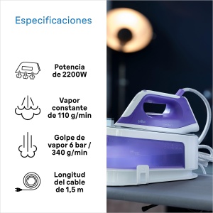 Generator de abur Braun CareStyle 1 IS 1014 VI, talpa SuperCeramic, 3 setari de termostat, functie de abur vertical, Easy CalcClean, explozie de abur 360 g/min, rezervor de apa de 1,5 l, 2200 W, alb-violet - Img 4