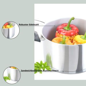 Genius Cerafit Steel Oala 20cm cu Capac din Sticla 35L Compatibila cu Inductie - Img 2