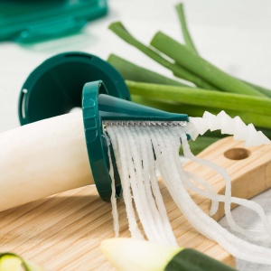 Genius Nicer Dicer Fusion Smart Julietti | Verde-menta | 16 bucati | All-Cutter | Gratar | Julienne | Spirale | Rindeluire | Zaruri | Dispozitiv de taiere | Cunoscut de la televizor | NOU, 28,5 x 21 x 16,3 cm - Img 8