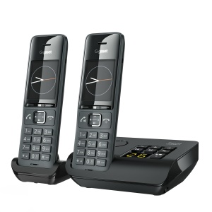 Gigaset Comfort 520A Duo - 2 telefoane DECT fara fir cu robot telefonic - Cea mai buna calitate audio cu functie hands-free - Protectie apeluri - Agenda 200 de contacte, negru-titan [versiunea germana]