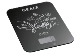 GRAEF. Cantar digital de bucatarie KS202, negru, suprafata din sticla usor de curatat, functie de cantarire de pana la 5 kg, functie inteligenta de cantarire a tarei - Img 1