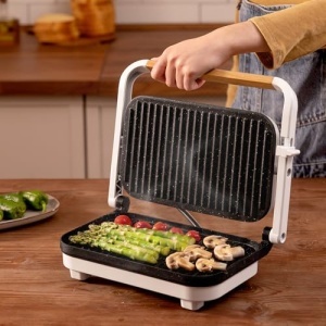 Gratar electric Cecotec RockNGrill 1300 Wood, 1300W, alb, maner din lemn - Img 3