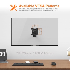 GRIFEMA GB1009-1 Televizor cu montare pe perete pentru monitor pentru 10-27", suport pentru monitor pivotant de perete rabatabil extensibil, pana la 15 kg, VESA 100x100mm si 75x75mm, montare pe ecran rotativa 360 deg - Img 2