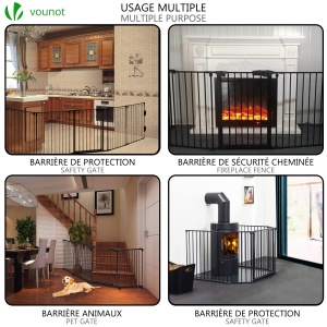 Grilaj de protectie pentru semineu VOUNOT, 5 elemente, metal, negru, 300x75 cm - Img 2