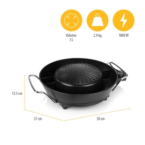 Grill Korean cu Hot Pot Tristar 36 cm, 1800 W, Negru - Img 7