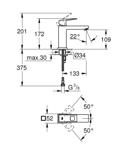 GROHE Eurocube - Mixer pentru lavoar cu o singura parghie (M-Size, cu limitator de temperatura, montare cu o singura gaura), crom, 23446000 - Img 5