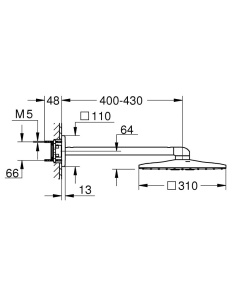 GROHE Rainshower SmartActive 310 Cube - Dus deasupra capului (cu 2 tipuri de pulverizare, pentru montare pe perete, sistem anticalcar), crom, 26479000, 1 bucata - Img 3