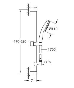 GROHE Vitalio 110 set de dus cu economie de apa 8l pe min set de sine de dus cu cap de dus tip jet 1 furtun de 175m tija de dus 60cm pentru lipire sau - Img 6