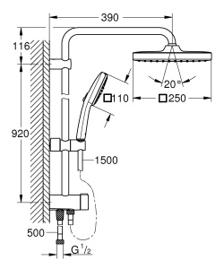 GROHE Vitalio 250 set de dus fara robinet cu economie de apa 8l pe minut dus cu efect de ploaie pentru robinetele de dus existente cap de dus 2 tipuri - Img 9