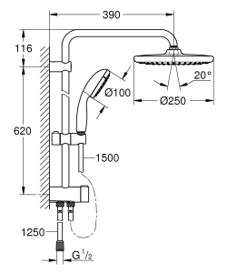 GROHE Vitalio Start System 250 Flex - Sistem de dus (cu economie de apa, 2 tipuri de pulverizare, sistem anticalcar), negru mat, 266802430 - Img 6