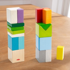 HABA 305463-3D-Tile-Game Mix de zaruri jucarii din lemn pentru asezare si stivuire 19 blocuri de constructie din lemn 10 carduri sablon de construit j - Img 4