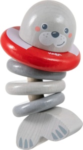 HABA 306691 Klapperfigur Robbe Jucarie din Lemn pentru Bebelusi Gri 105 cm - Img 5