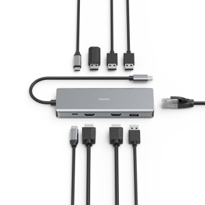 Hama USB Hub 9 porturi 4X USB-A 1x USB-C Data 1x USB-C Power 2X HDMI 1x LANEthernet Ultra-HD 4K pana la 5 Gbits MST pentru mai multe afisaje Thunderbo - Img 8