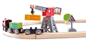 Hape Eisenbahnwelt Freight Delivery Railway, Circle, 19 bucati din lemn, de la 3 ani - Img 2