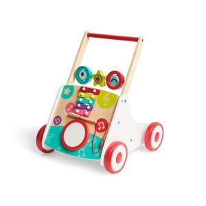 Hape Musik Lauflernwagen - Carucior din lemn cu instrumente muzicale reglabil pentru copii de la 10 luni