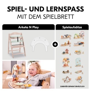 hauck Arketa N Play Whitewashed Mint - Scaun inalt din lemn care creste odata cu copilul inclusiv tabla de joc fara atasament de joaca curea de picioa - Img 4