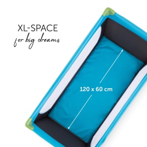 hauck Pat de calatorie pentru copii Dream N Play de la nastere pana la 15 kg, Mic pliabil cu landou si fund pliabil, suprafata de culcare 120 x 60 cm (Albastru apa) - Img 5