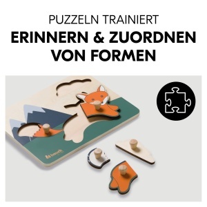 Hauck Puzzle din Lemn pentru Copii 1 An Forme Animale Butoane Ergonomice Fabricat din Lemn FSC - Img 3