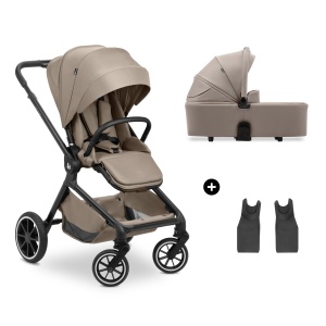 Hauck Set carucior 2 in 1 de la nastere pana la 22 kg Set Move N Care, Landou mare, Scaun carucior reversibil cu functie de inclinare, Maner telescopic, Roti din cauciuc, Suspensie, Protectie UV 50+, Pliabil, Cos XL (Mocha) - Img 1