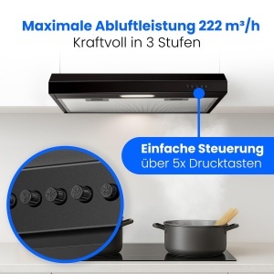 Hota de bucatarie Bomann DU 7613, 60 cm, 222 mh, neagra - Img 6